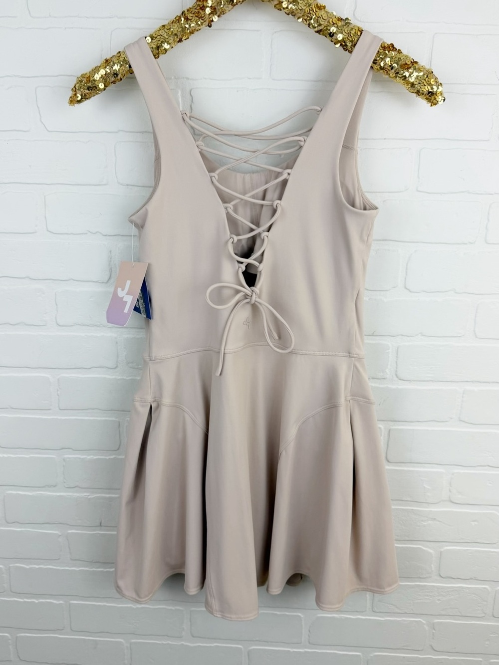 Joy Lab Lace Up Sleeveless Dress With Shorts Beige Size Small - Picture 5 of 8